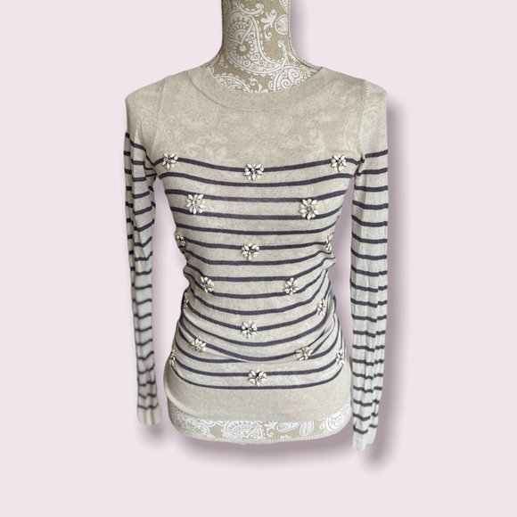 Loft Women's sheer sweater with crystal embellishment in size xs. - Picture 1 of 9